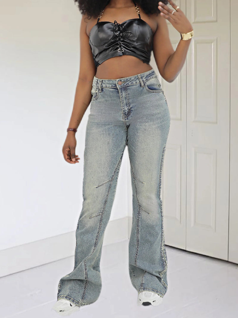 Trendy Women's Slim-Fit Jeans with Side Split Design - Stylish Streetwear for a Unique Look