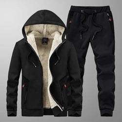 Men's Winter Tracksuit Set - Warm Fleece Hoodie & Pants, Thick Cashmere Sweatshirt, Casual Athletic Wear, Cozy Fur-Lined Jacket, Stylish Brand Activewear for Cold Weather