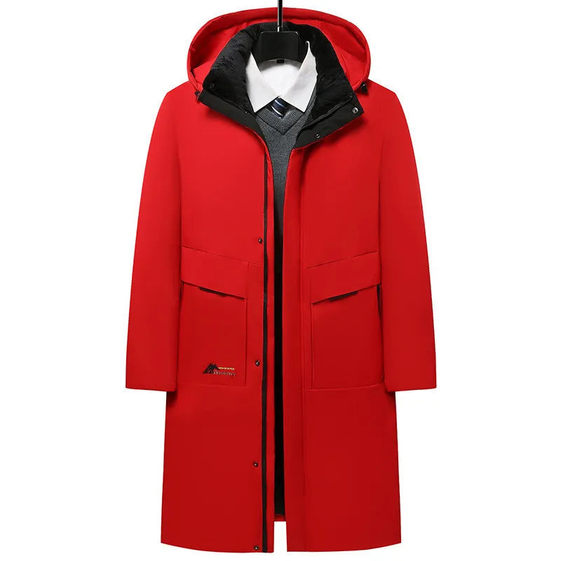Men's Winter Fleece Long Parka Jacket with Hood - Casual Windbreaker Overcoat for Cold Weather