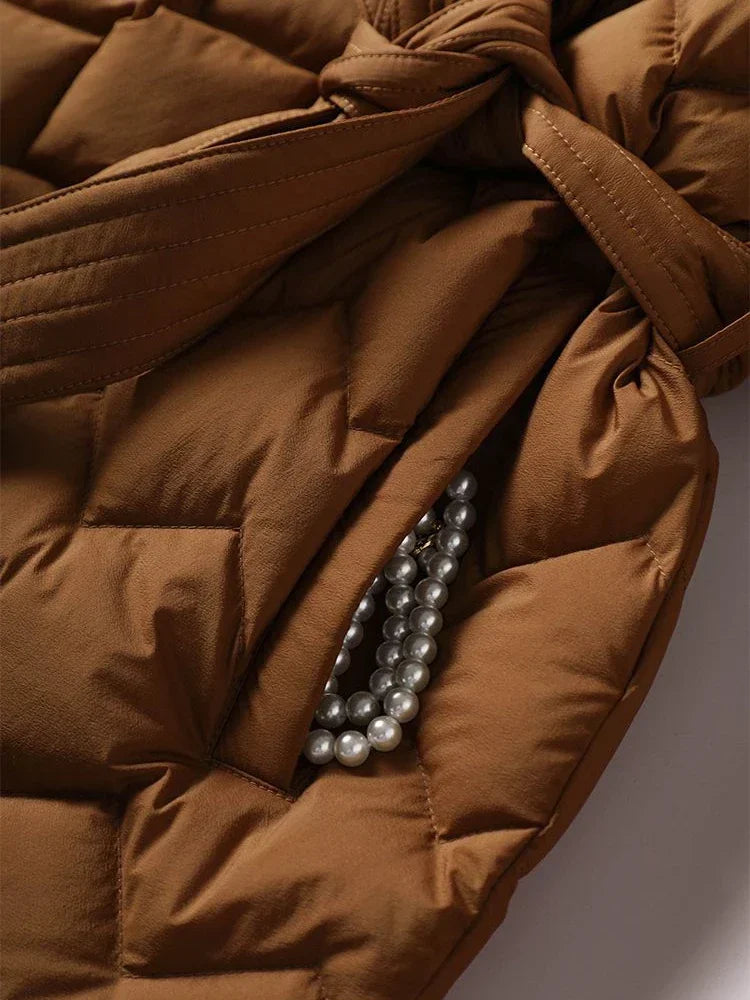 Antonella Elegant Belted Down Jacket - Stylish Women's Winter Coat for Ultimate Warmth