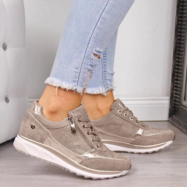 Orthopedic Arch Support Walking Shoes - Easy-On Side Zip Comfort Rocker Sneakers for All-Day Support