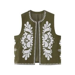 Women's Floral Embroidered Sleeveless Vest - Stylish Summer Top with Elegant Detailing