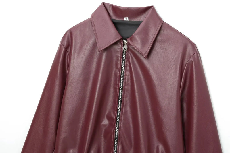 Stylish Women's Leather Jacket with Zipper Front & Classic Lapel Collar - Perfect for All Seasons