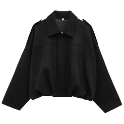 Stylish Women's Cropped Bomber Jacket with Lapel Collar & Zip Front - Trendy Outerwear for Every Season