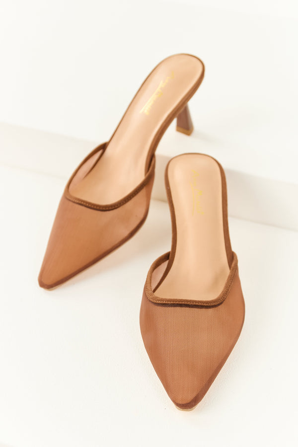 Spice Mesh Pointed Toe Faux Suede Trim Kitten Heels for Women - Elegant & Stylish Footwear