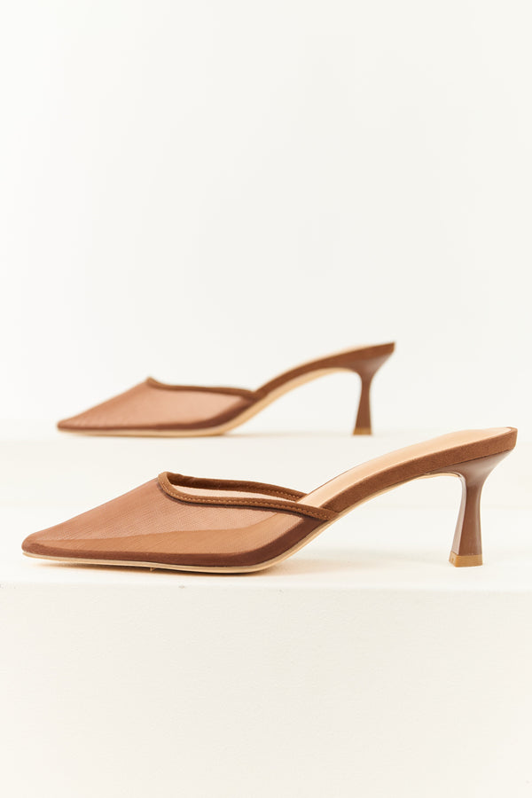 Spice Mesh Pointed Toe Faux Suede Trim Kitten Heels for Women - Elegant & Stylish Footwear