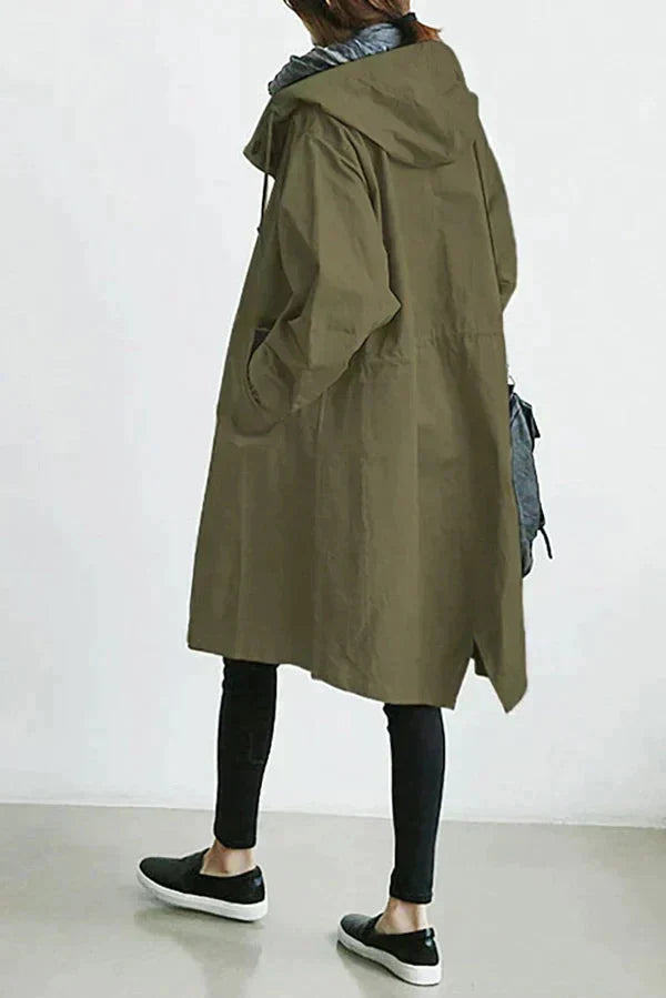 Women's Oversized Hooded Rain Jacket - Button Front, Pockets, Waterproof & Stylish Outerwear