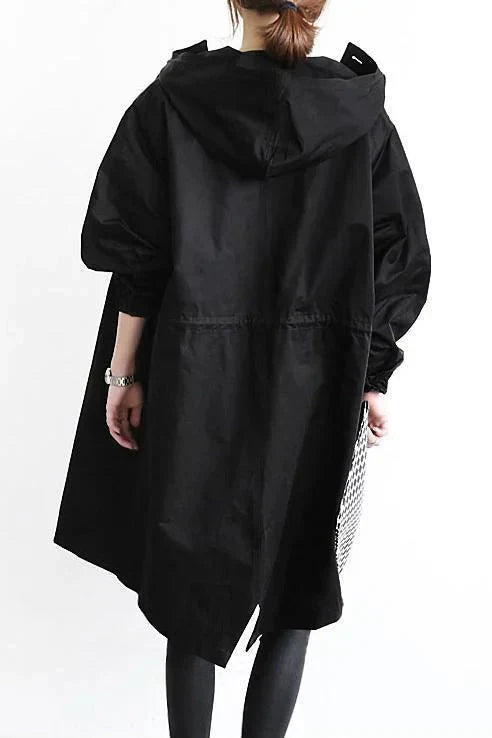Women's Oversized Hooded Rain Jacket - Button Front, Pockets, Waterproof & Stylish Outerwear