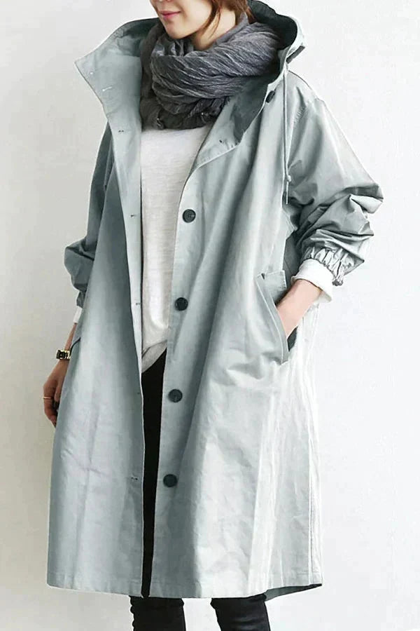 Women's Oversized Hooded Rain Jacket - Button Front, Pockets, Waterproof & Stylish Outerwear
