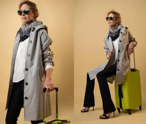 Women's Oversized Hooded Rain Jacket - Button Front, Pockets, Waterproof & Stylish Outerwear