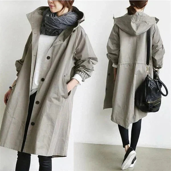 Women's Oversized Hooded Rain Jacket - Button Front, Pockets, Waterproof & Stylish Outerwear