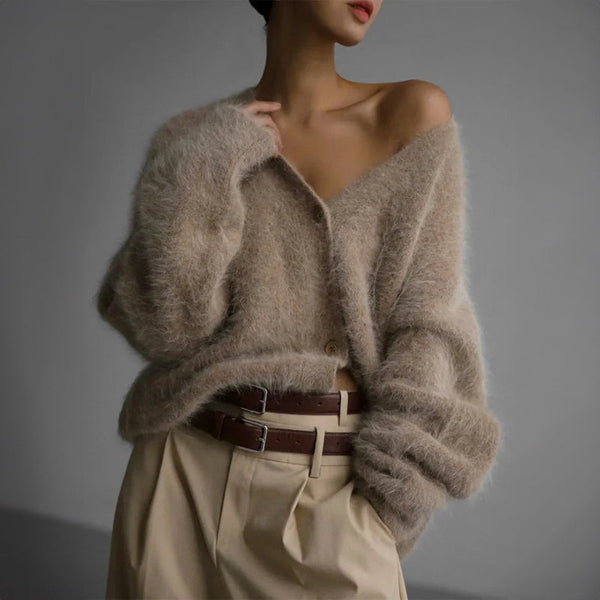 Valentina Rossi Women's Oversized V-Neck Cardigan - Cozy Knit Sweater for Fall & Winter Fashion