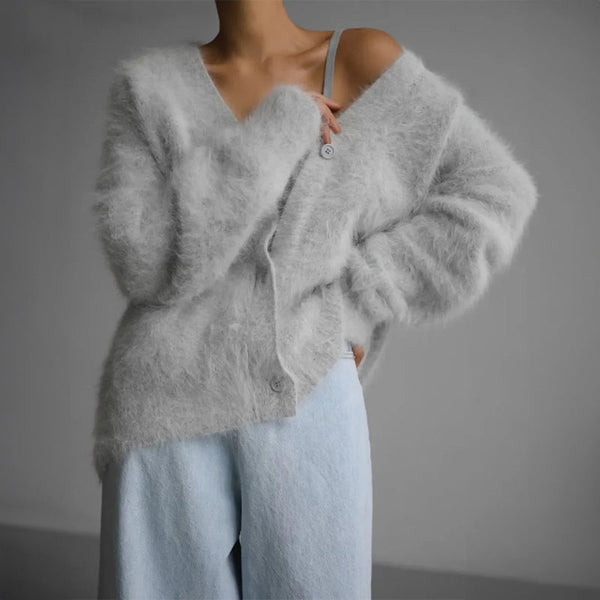 Valentina Rossi Women's Oversized V-Neck Cardigan - Cozy Knit Sweater for Fall & Winter Fashion