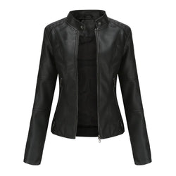 Women's Slim Fit Mao Collar Jacket - Zipper Front, Tailored Design, Hip Length - Stylish Outerwear