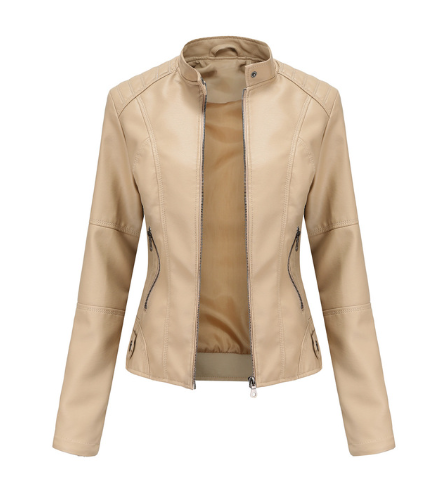 Women's Slim Fit Mao Collar Jacket - Zipper Front, Tailored Design, Hip Length - Stylish Outerwear