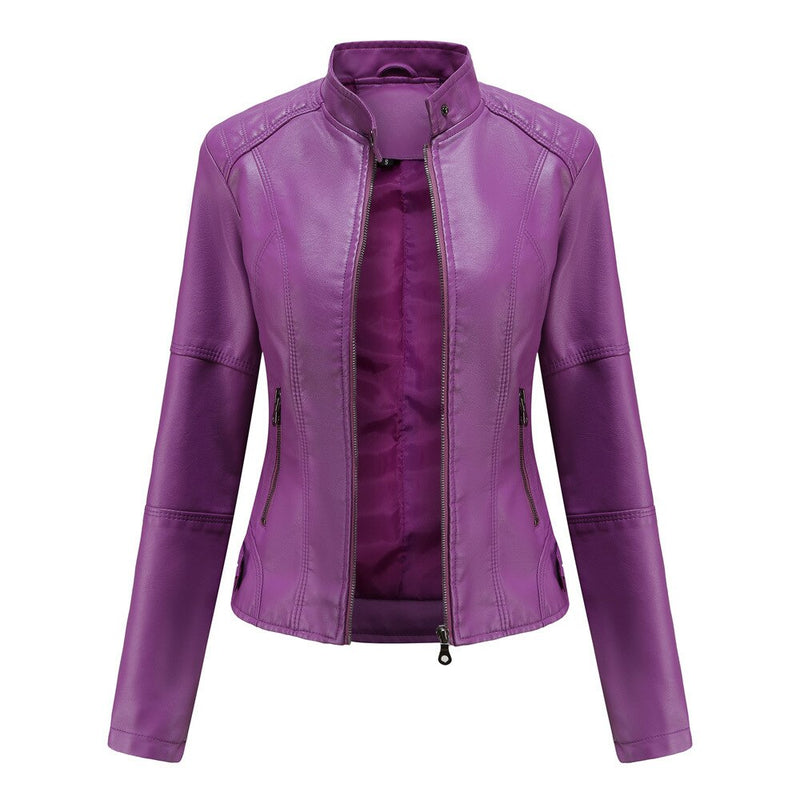 Women's Slim Fit Mao Collar Jacket - Zipper Front, Tailored Design, Hip Length - Stylish Outerwear