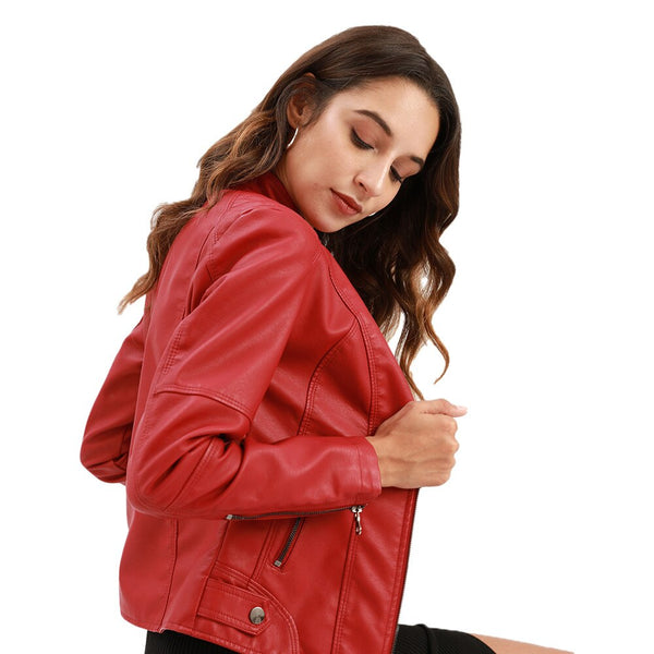 Women's Slim Fit Mao Collar Jacket - Zipper Front, Tailored Design, Hip Length - Stylish Outerwear