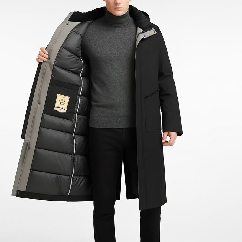 Men's Winter Fleece Long Parka Jacket with Hood - Casual Windbreaker Overcoat for Cold Weather