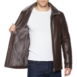 Men's Winter Leather Motorcycle Jacket - Fleece Lined Biker Coat with Thick Fur Collar - Stylish PU Slim Fit Overcoat