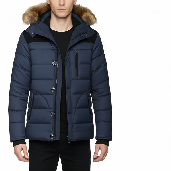 Men's Thick Fur Collar Hooded Parka - Warm Down Jacket with Wool Liner for Winter - Stylish & Cozy Outerwear