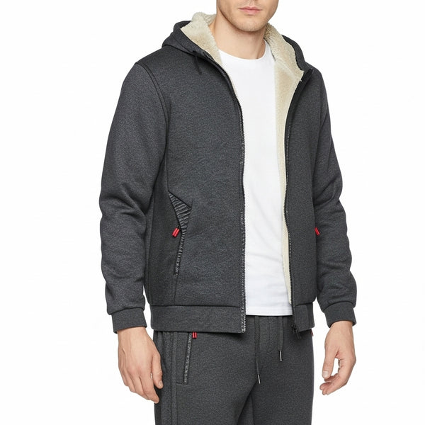 Men's Winter Tracksuit Set - Warm Fleece Hoodie & Pants, Thick Cashmere Sweatshirt, Casual Athletic Wear, Cozy Fur-Lined Jacket, Stylish Brand Activewear for Cold Weather