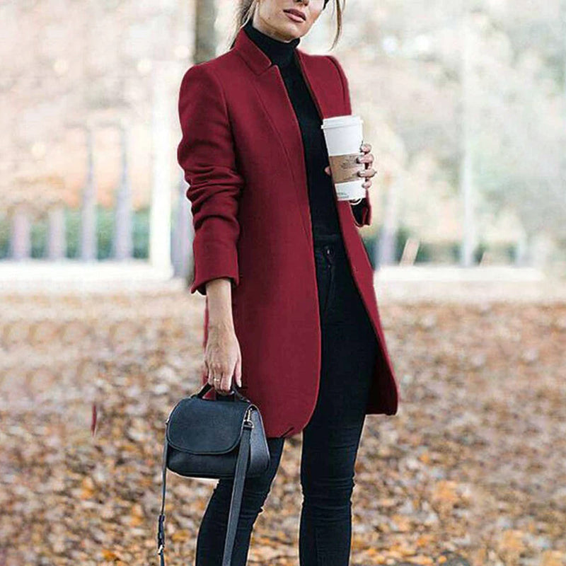 Stylish Women's Long Wool Trench Coat - Stand Collar, Sleek Fit & Warmth for Every Occasion