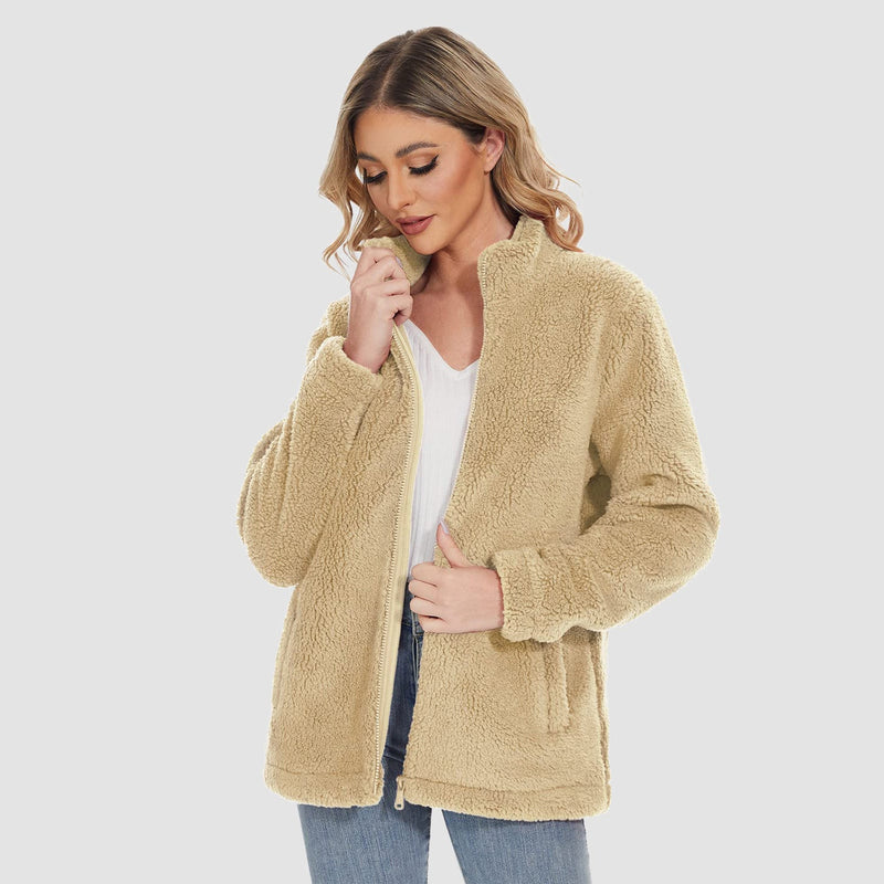Women's Warm Sherpa Jacket - Full Zip with Zip Pockets for Ultimate Comfort