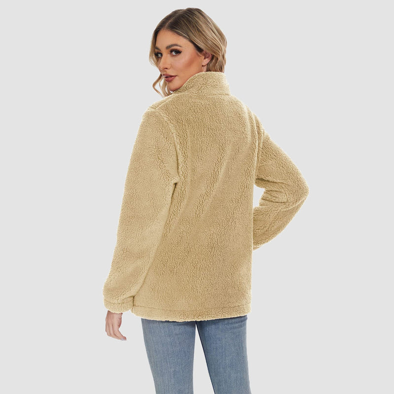 Women's Warm Sherpa Jacket - Full Zip with Zip Pockets for Ultimate Comfort