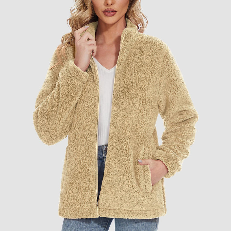 Women's Warm Sherpa Jacket - Full Zip with Zip Pockets for Ultimate Comfort