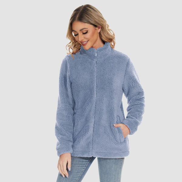 Women's Warm Sherpa Jacket - Full Zip with Zip Pockets for Ultimate Comfort