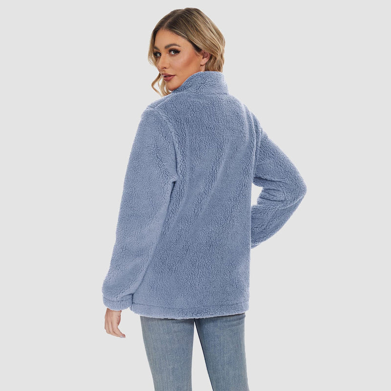 Women's Warm Sherpa Jacket - Full Zip with Zip Pockets for Ultimate Comfort