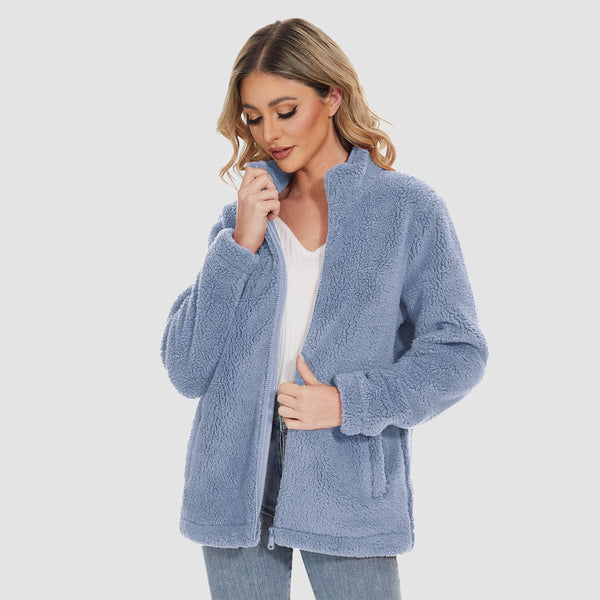 Women's Warm Sherpa Jacket - Full Zip with Zip Pockets for Ultimate Comfort
