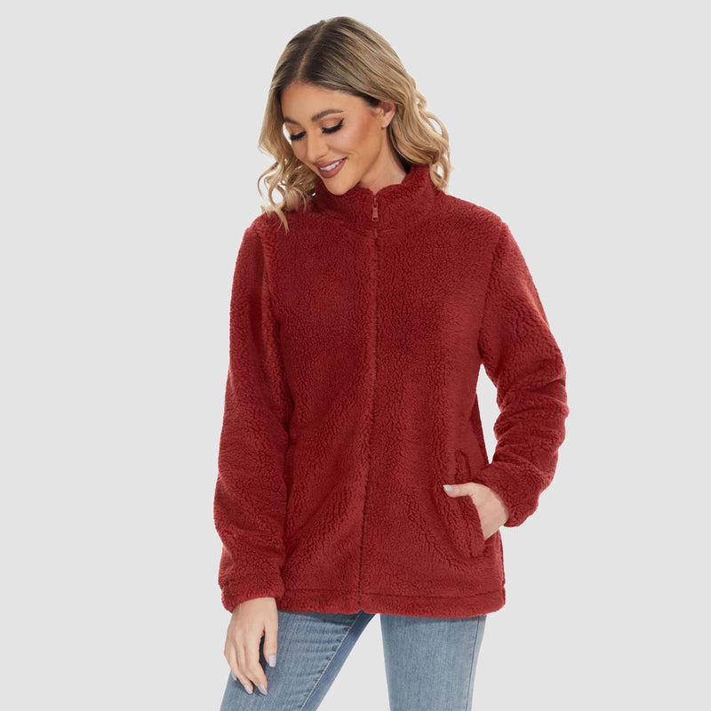 Women's Warm Sherpa Jacket - Full Zip with Zip Pockets for Ultimate Comfort