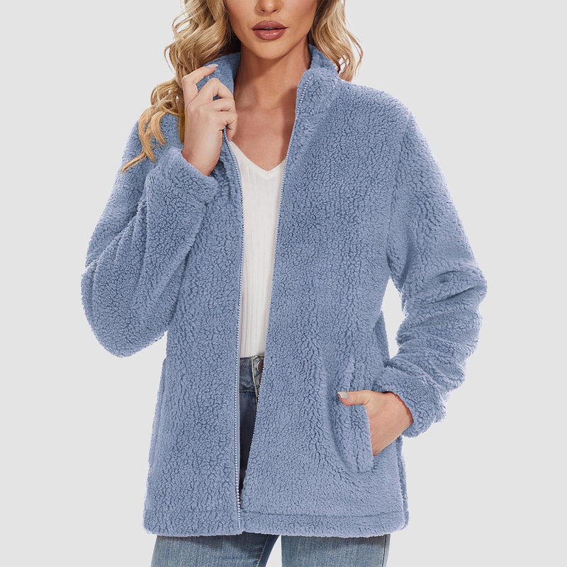 Women's Warm Sherpa Jacket - Full Zip with Zip Pockets for Ultimate Comfort
