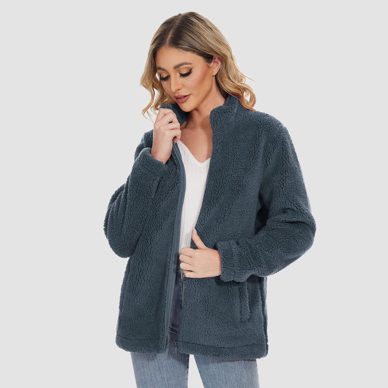 Women's Warm Sherpa Jacket - Full Zip with Zip Pockets for Ultimate Comfort
