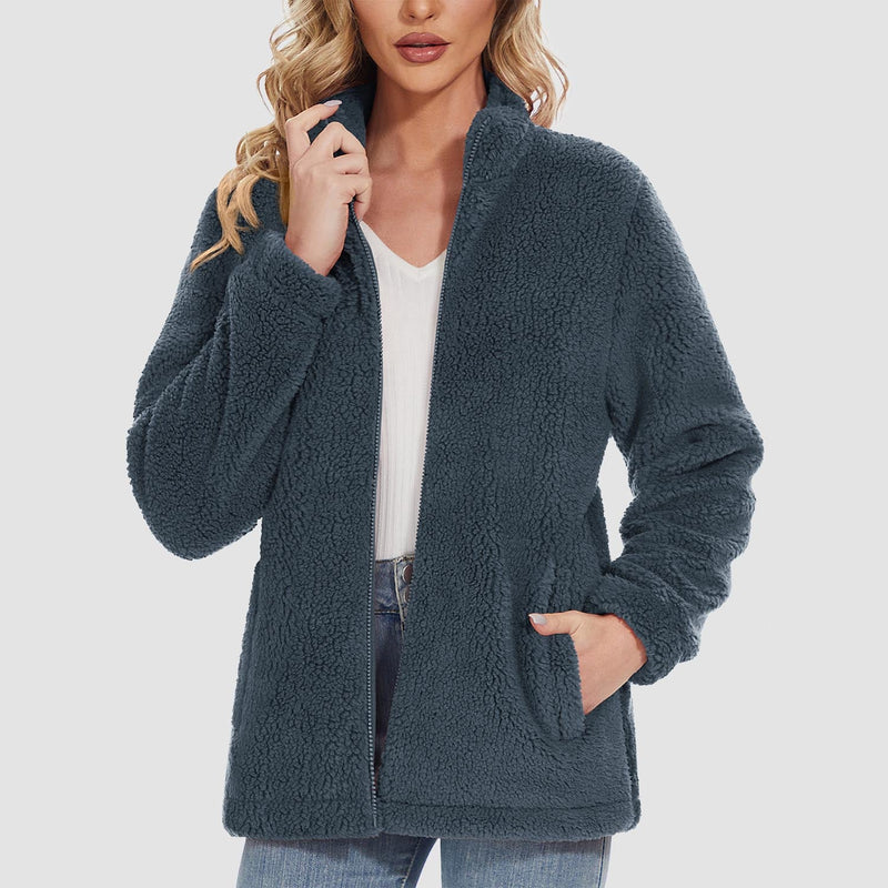 Women's Warm Sherpa Jacket - Full Zip with Zip Pockets for Ultimate Comfort