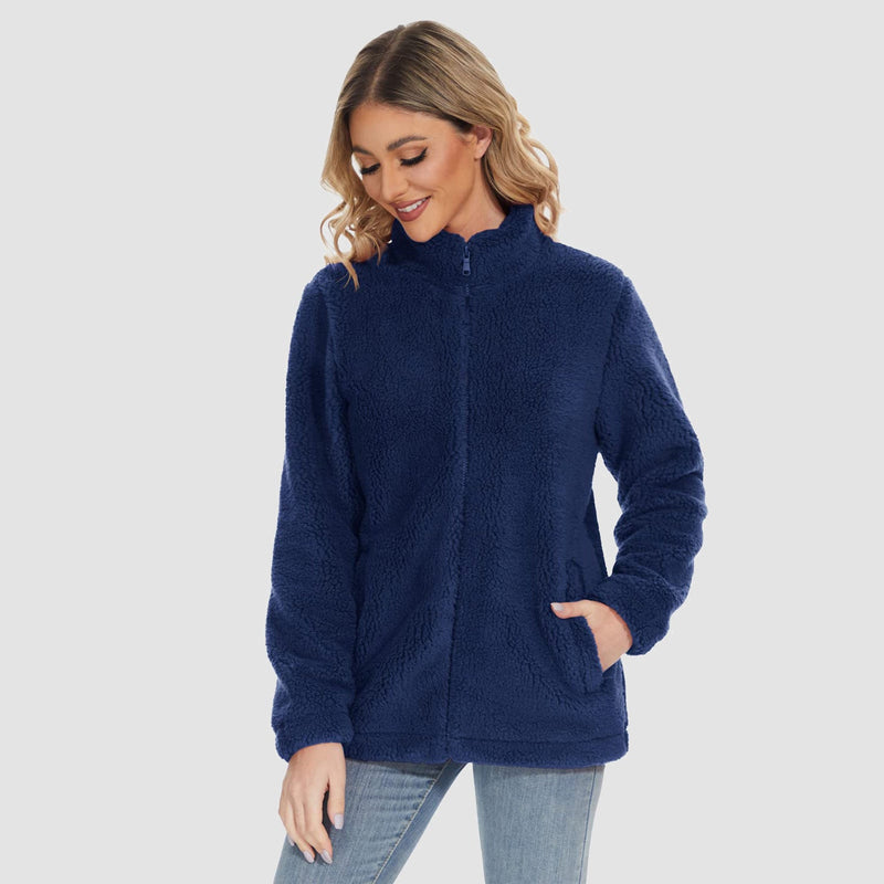 Women's Warm Sherpa Jacket - Full Zip with Zip Pockets for Ultimate Comfort