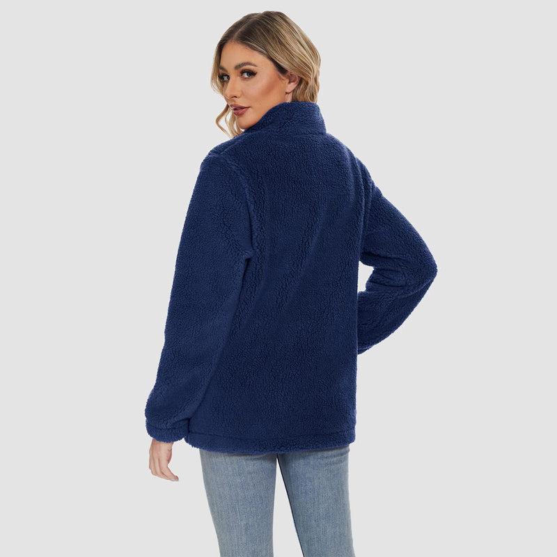 Women's Warm Sherpa Jacket - Full Zip with Zip Pockets for Ultimate Comfort