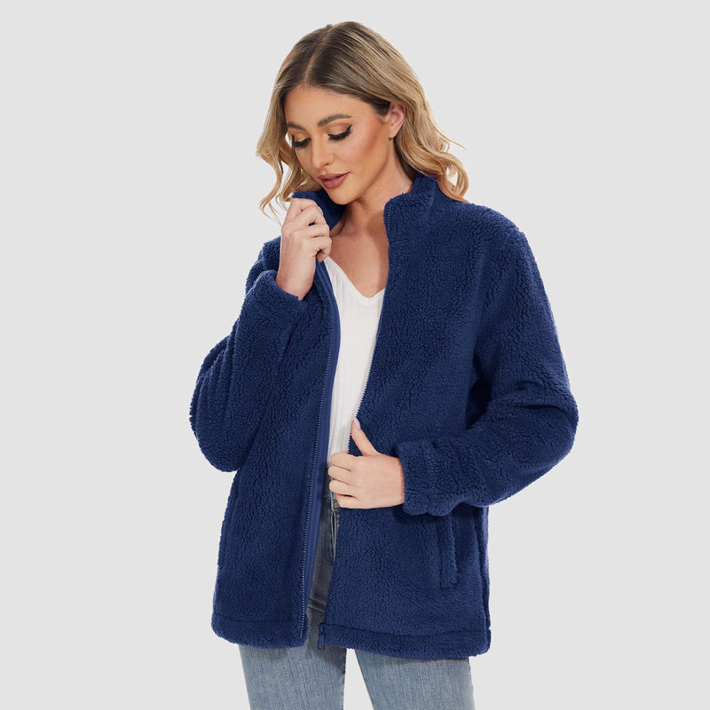 Women's Warm Sherpa Jacket - Full Zip with Zip Pockets for Ultimate Comfort