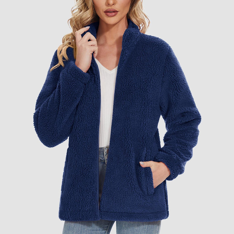 Women's Warm Sherpa Jacket - Full Zip with Zip Pockets for Ultimate Comfort