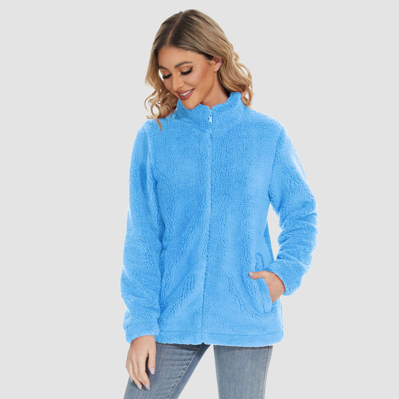 Women's Warm Sherpa Jacket - Full Zip with Zip Pockets for Ultimate Comfort