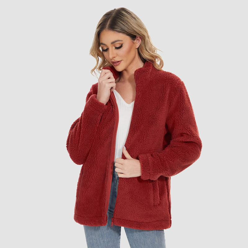 Women's Warm Sherpa Jacket - Full Zip with Zip Pockets for Ultimate Comfort
