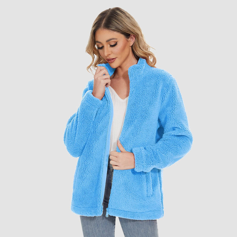Women's Warm Sherpa Jacket - Full Zip with Zip Pockets for Ultimate Comfort