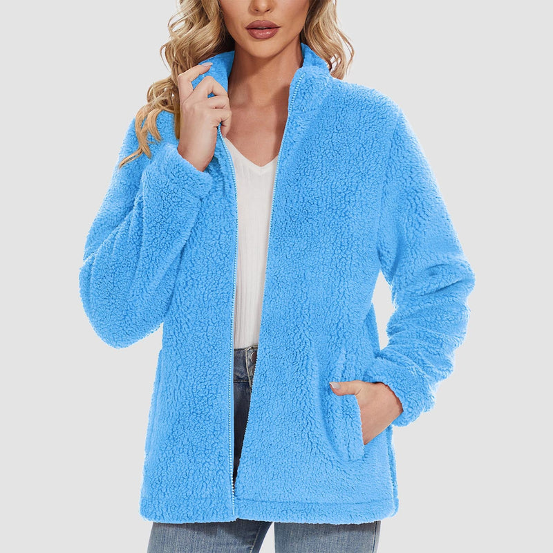 Women's Warm Sherpa Jacket - Full Zip with Zip Pockets for Ultimate Comfort