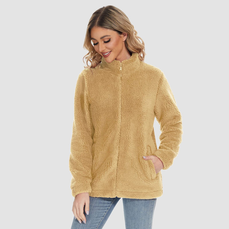 Women's Warm Sherpa Jacket - Full Zip with Zip Pockets for Ultimate Comfort