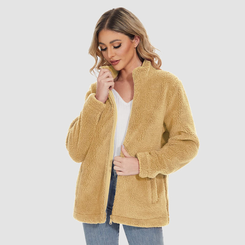 Women's Warm Sherpa Jacket - Full Zip with Zip Pockets for Ultimate Comfort