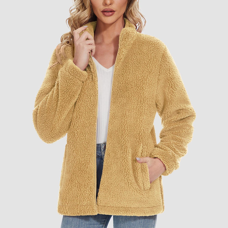 Women's Warm Sherpa Jacket - Full Zip with Zip Pockets for Ultimate Comfort