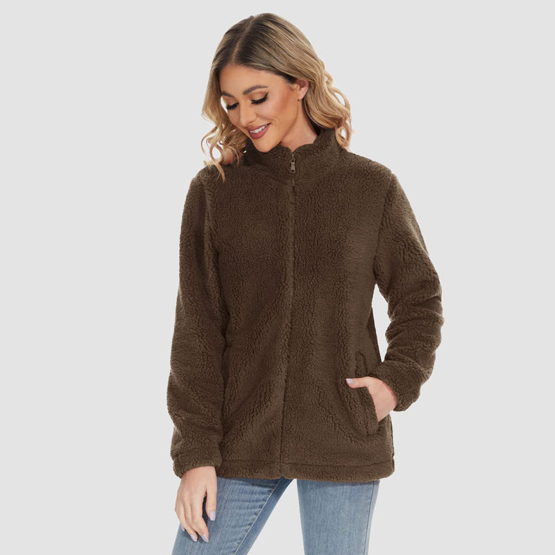 Women's Warm Sherpa Jacket - Full Zip with Zip Pockets for Ultimate Comfort