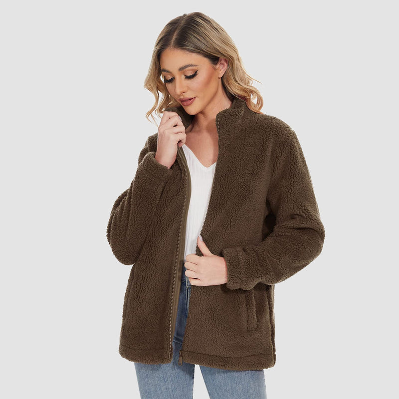 Women's Warm Sherpa Jacket - Full Zip with Zip Pockets for Ultimate Comfort