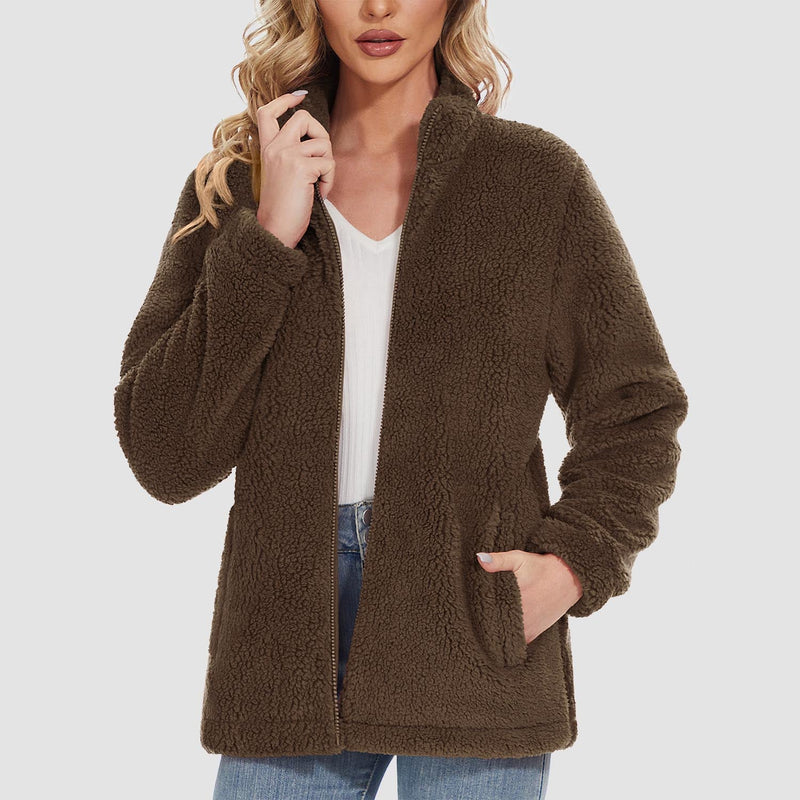 Women's Warm Sherpa Jacket - Full Zip with Zip Pockets for Ultimate Comfort